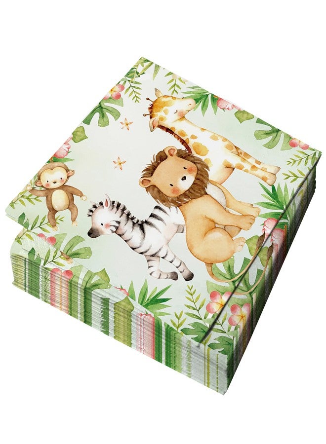 Ysqool 20-Pack Jungle Safari Animal Napkins, 6.5 x 6.5 In Disposable Paper Napkins for Party, Cute Wildlife Safari Theme Dinner Napkins for Wild One Party, Baby Shower, and Birthday Decorations - Image 1